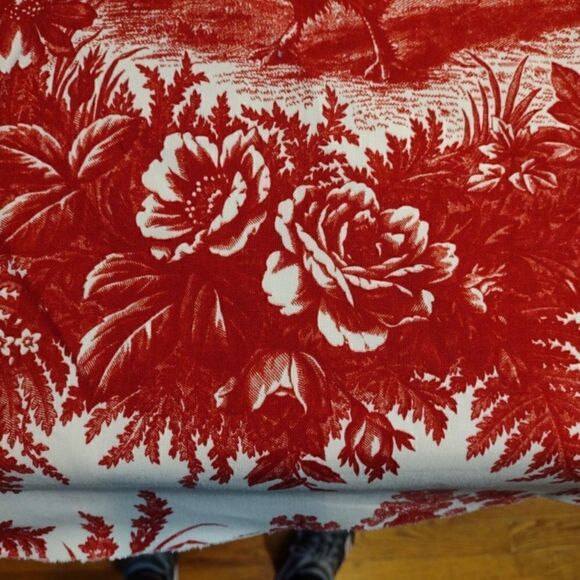 Red Toile Decorator Fabric Rooster And Rose Pattern. 2Y x 54"W Gorgeous - Picture 8 of 8